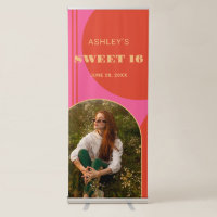 Retro Arch Pink & Orange Photo Sweet 16 Birthday
