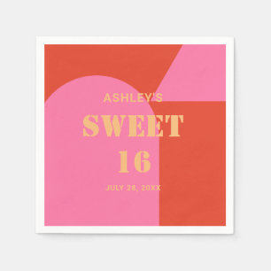 Retro Arch Pink & Orange Sweet 16 Birthday  Napkin