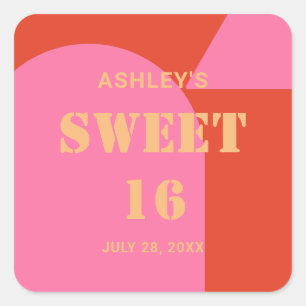 Retro Arch Pink & Orange Sweet 16 Birthday  Square Sticker