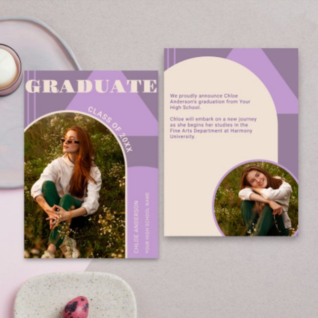 Retro Arch Purple 2 Photo Graduation Announcement (Creator Uploaded)