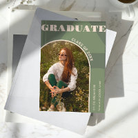 Retro Arch Sage Green Photo Grad Announcement