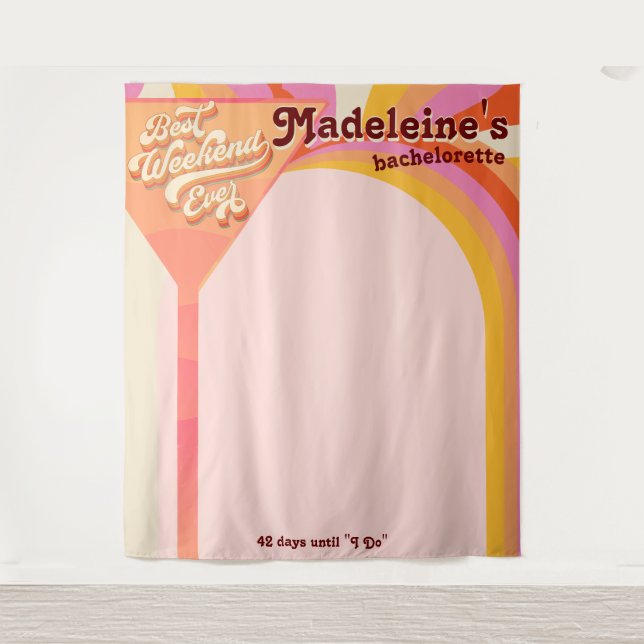 Retro Arch Vintage Sunset Bachelorette Backdrop Tapestry (Front)