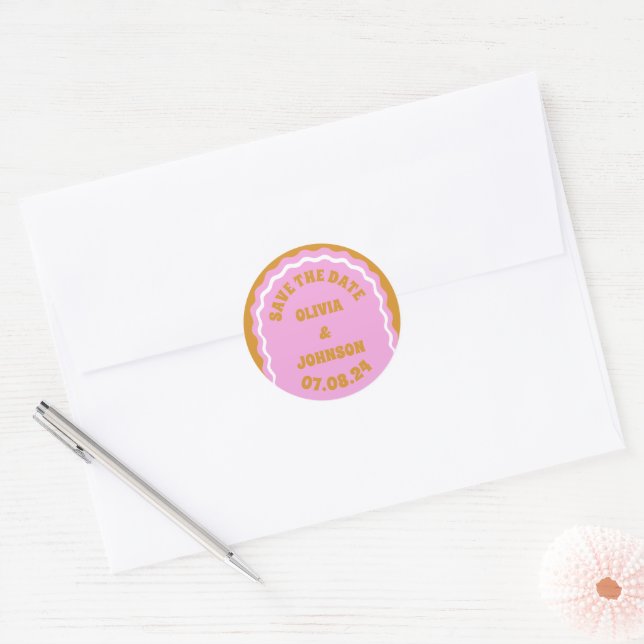 Retro Arch Wedding Date Save the Date Yellow Classic Round Sticker (Envelope)