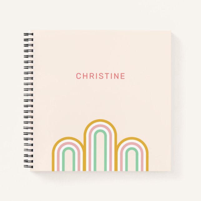 Retro Arched Stripes Pastel Pink Minimal Notebook (Front)