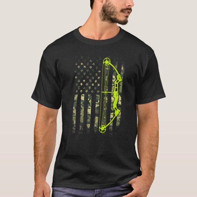 Retro Archery Compound Bow Usa Flag Archer 4th Of  T-Shirt (Front)