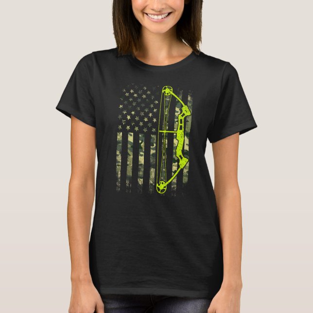 Retro Archery Compound Bow Usa Flag Archer 4th Of  T-Shirt (Front)