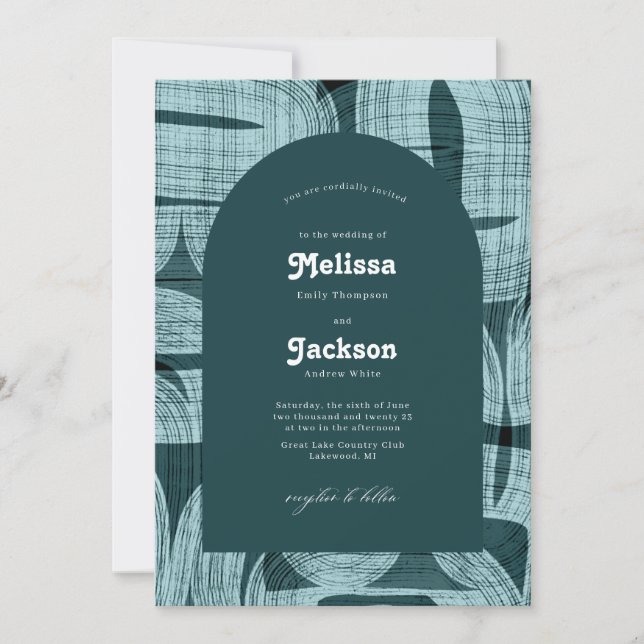 Retro Arches And Bends and Lines Aqua Wedding  Invitation (Front)