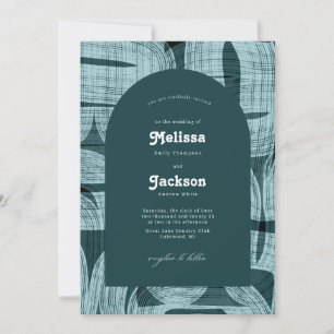 Retro Arches And Bends and Lines Aqua Wedding  Invitation