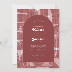 Retro Arches And Bends and Lines Mauve Wedding Invitation