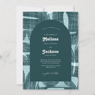 Retro Arches And Bends and Lines Teal Wedding Invitation