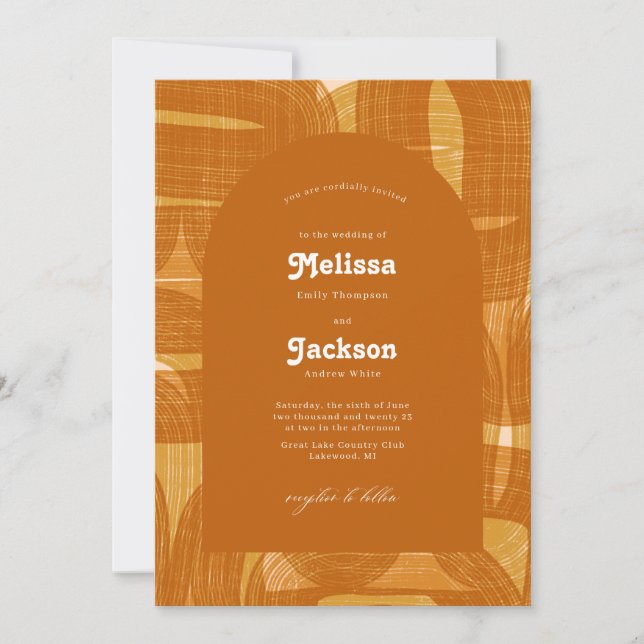 Retro Arches And Bends and Lines Yellow Wedding  Invitation (Front)