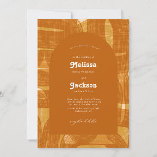 Retro Arches And Bends and Lines Yellow Wedding Invitation