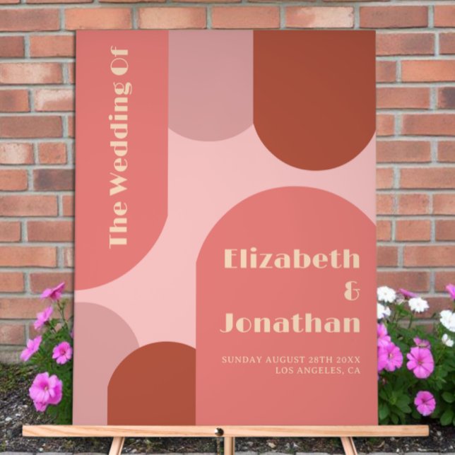 Retro Arches Coral Pink Wedding Acrylic Sign (Creator Uploaded)