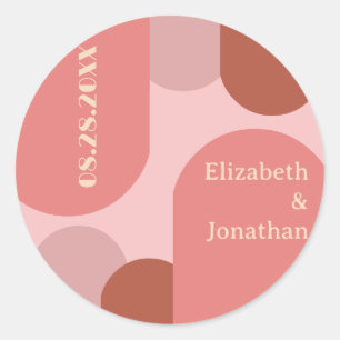 Retro Arches Coral Pink Wedding Classic Round Sticker
