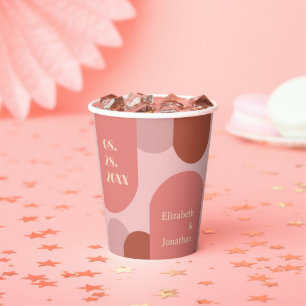 Retro Arches Coral Pink Wedding Paper Cups