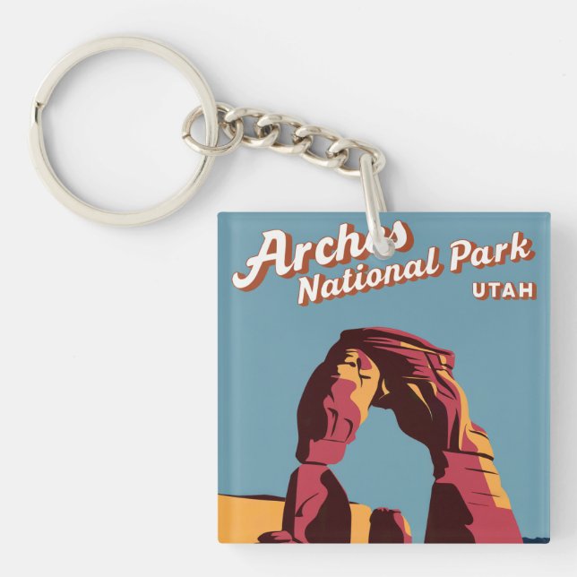 Retro Arches National Park Utah Illustration Key Ring (Front)