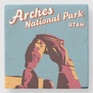 Retro Arches National Park Utah Illustration Stone Coaster