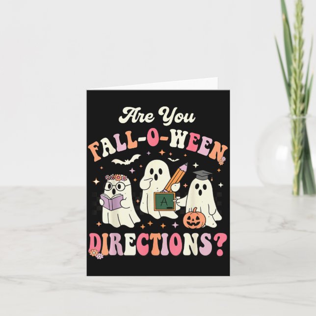 Retro Are You Fall O Ween Directions Teacher Hallo Card (Front)