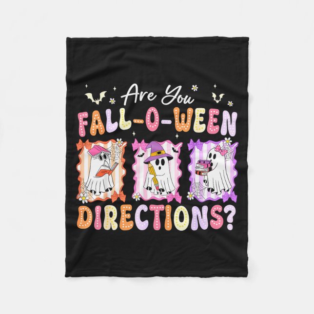 Retro Are You Fall O Ween Directions Teacher Hallo Fleece Blanket (Front)