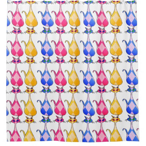 Image of Retro Argyle Cats Shower Curtain