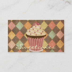 Retro Argyle Cupcake Bakery Business Card