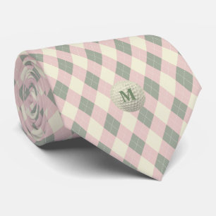 Retro Argyle Monogram Golf Ball Tie