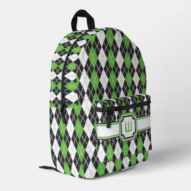 Retro Argyle Printed Backpack (Back Corner Left)