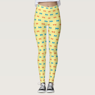 Retro Arrow Pattern in Blue and Orange over Yellow Leggings