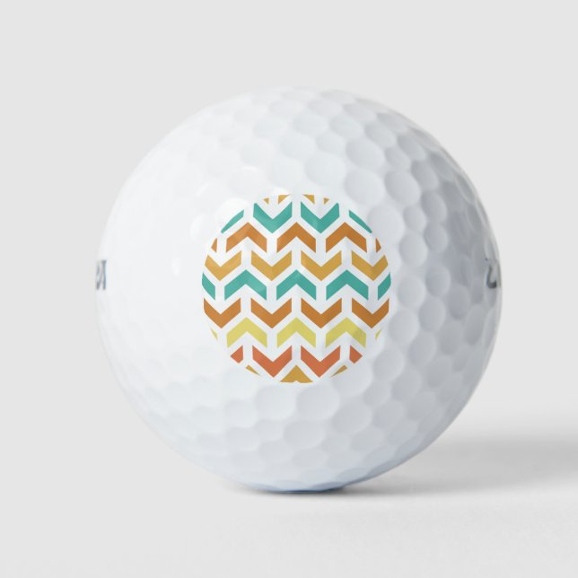 Retro Arrows Chevron Orange Teal Gold Golf Balls (Front)