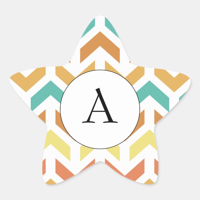 Retro Arrows Chevron Orange Teal Gold Initial Star Sticker (Front)