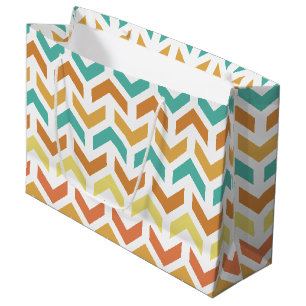 Retro Arrows Chevron Orange Teal Gold Large Gift Bag