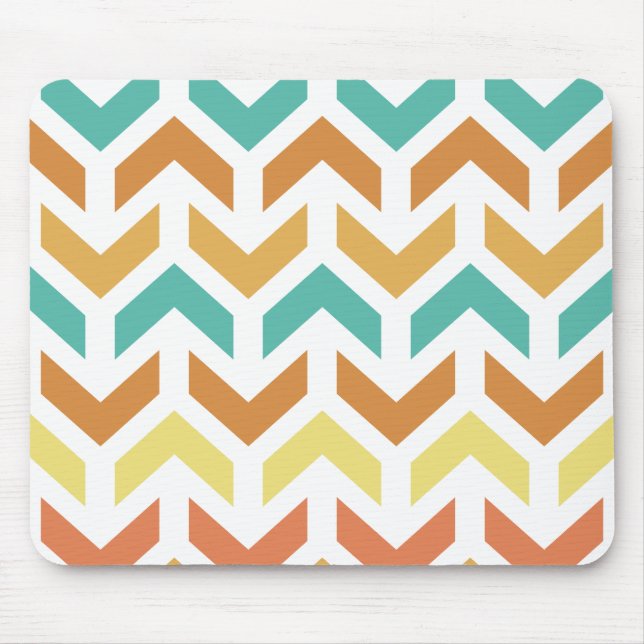 Retro Arrows Chevron Orange Teal Gold Mouse Mat (Front)