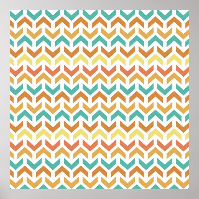 Retro Arrows Chevron Orange Teal Gold Pattern Poster (Front)