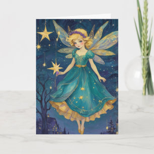 Retro Art Christmas Fairy Starry Night Card