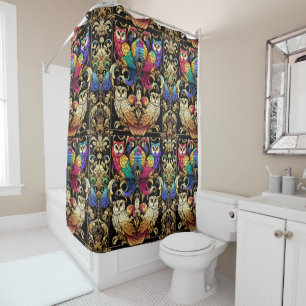 Retro Art Deco Art Nouveau Rainbow Owls Shower Curtain
