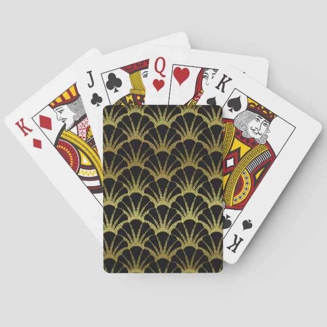 Retro Art Deco Black / Gold Shell Scale Pattern Playing Cards (Back)
