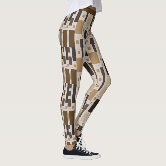 Retro Art Deco Brown Geometric Pattern Yoga Leggings (Right)