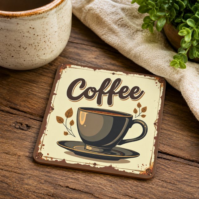 Retro Art Deco Coffee Square Paper Coaster (Creator Uploaded)