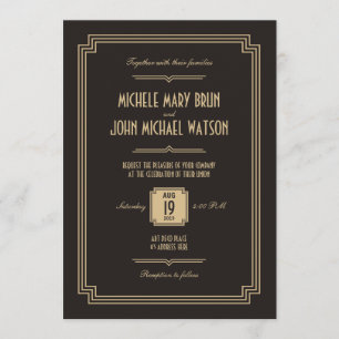 Retro Art Deco Dark Wedding Invitation