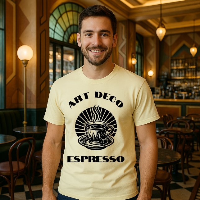 Retro Art Deco Espresso Coffee Cup Template T-Shirt (Creator Uploaded)