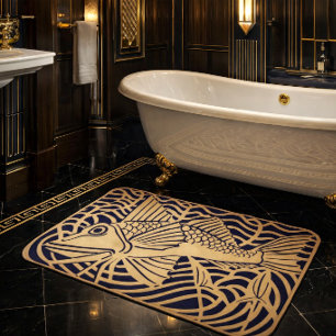 Retro Art Deco Fish Customisable Colours Bath Mat