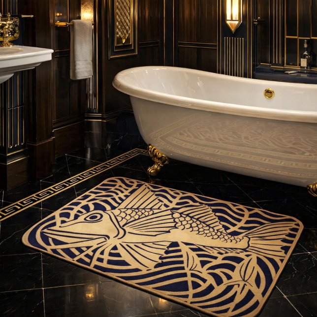 Retro Art Deco Fish Customisable Colours Bath Mat (Creator Uploaded)
