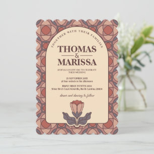 Retro Art Deco Floral Wedding Invitation QR Code
