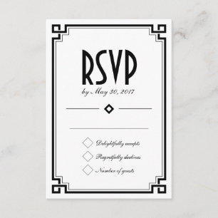 Retro Art Deco Frame White Wedding RSVP Card