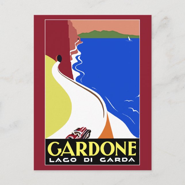 Retro Art Deco Gardone Riviera Italian travel Postcard (Front)