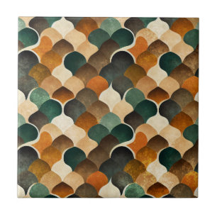 Retro Art Deco Geometry in Warm Gold & Green Tile