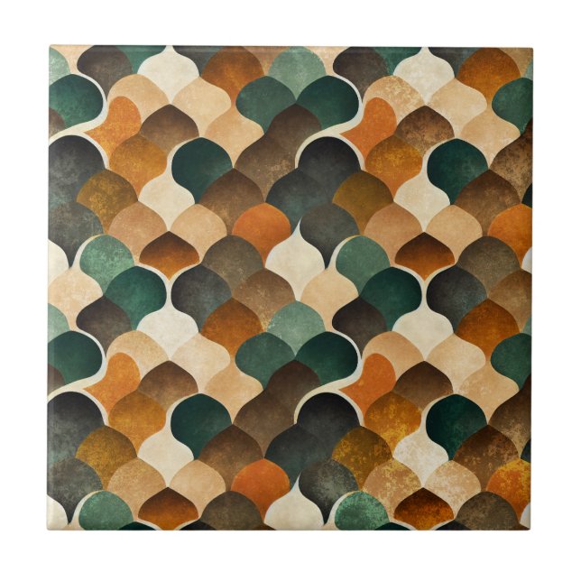 Retro Art Deco Geometry in Warm Gold & Green Tile (Front)