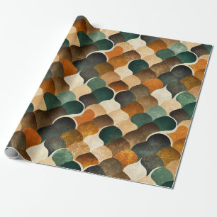 Retro Art Deco Geometry in Warm Gold & Green Wrapping Paper