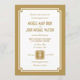 Retro Art Deco Gold Colour Frame Wedding Invitatio Invitation