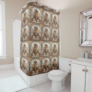 Retro Art Deco Gold Owls Shower Curtain